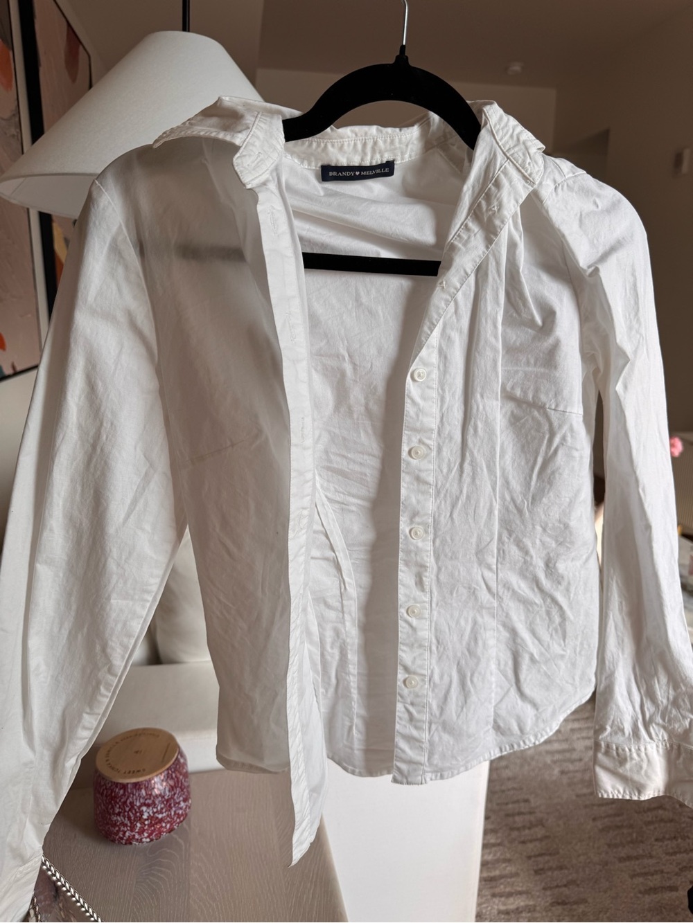 Brandy Melville White Button-Up Cotton Shirt